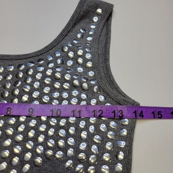 Grey Top Sleeveless Casual Cotton Tank Top with Beaded Neckline - Picture 9 of 11